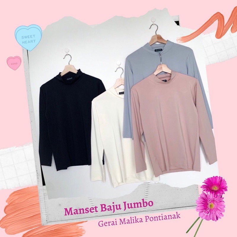Manset baju jumbo wanita pria dalaman pakaian cewek cowok kaos muslimah baju polos lengan panjang da