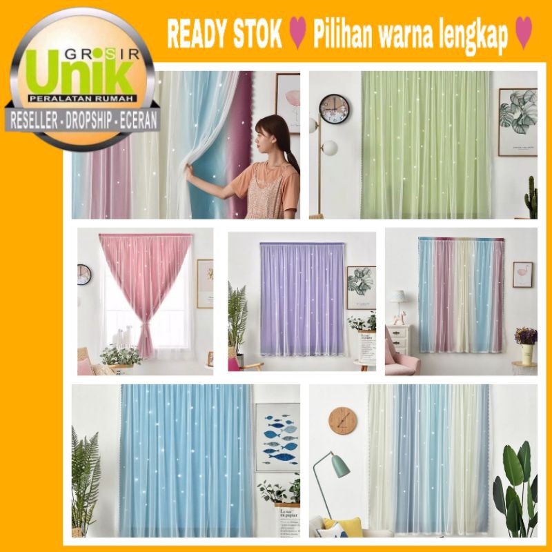 Gorden Import PREMIUM 2 layer praktis tanpa rel korden / tirai jendela pintu tinggal tempel