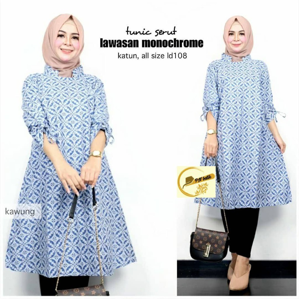 TUNIK BIRU, PAKAIAN BATIK WANITA, BAJU BATIK, SERAGAM KANTOR, SERAGAM BATIK #terbaru #top-BIRUNAN: 02