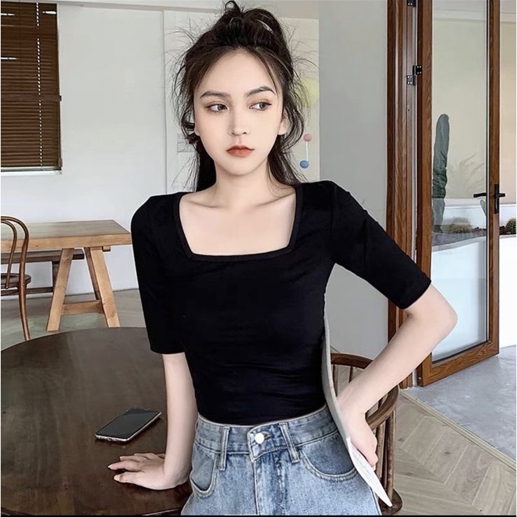 BEFAST - ZEC OOTD Wanita Atasan SELIA / Martina Basic JERSEY Tshirt / Pakaian Atasan Kaos / Kaos Kekinian Remaja / Kaos Leher Kotak / Terbaru 2022 / Trendy / Fashion Wanita Ala Style Korean / Terlaris