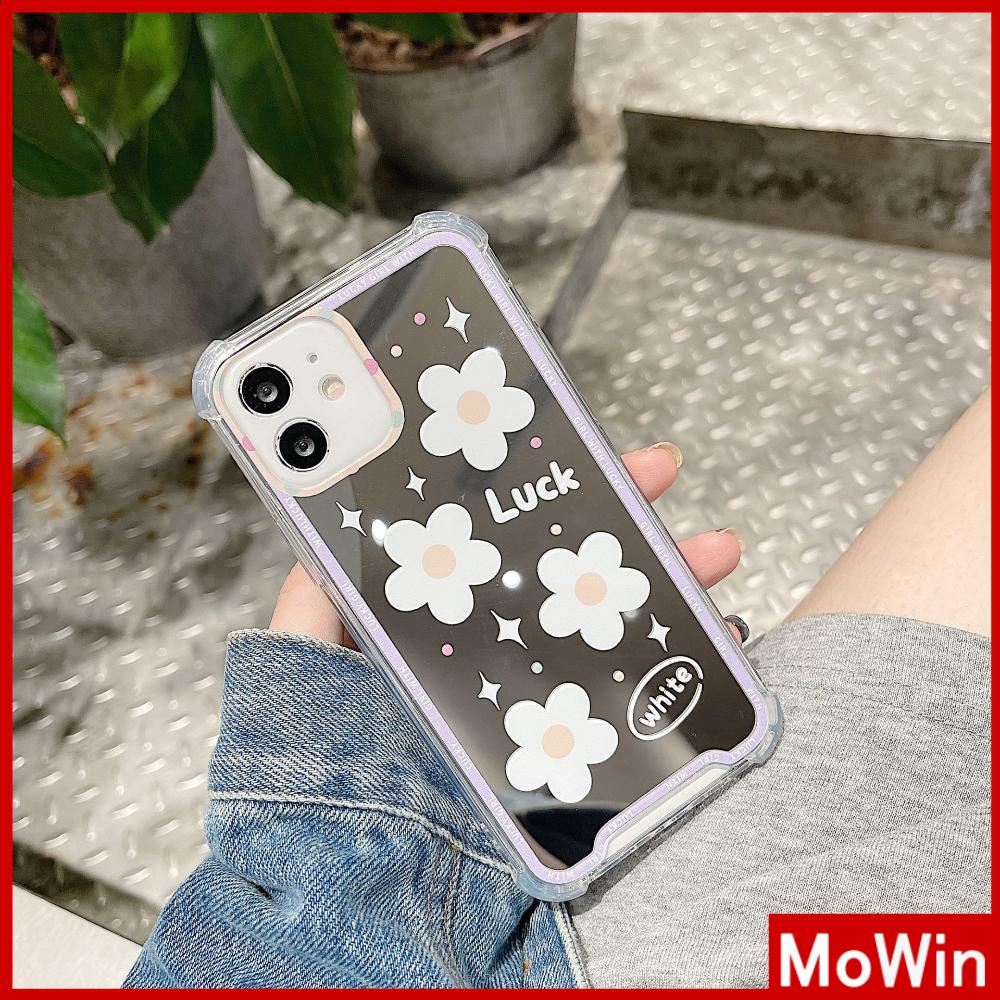 iPhone Case Acrylic HD Mirror Laser Airbag Shockproof Protection Camera Cute White Flowers Compatible For iPhone 11 iPhone 13 Pro Max iPhone 12 Pro Max iPhone 7 Plus iPhone xr