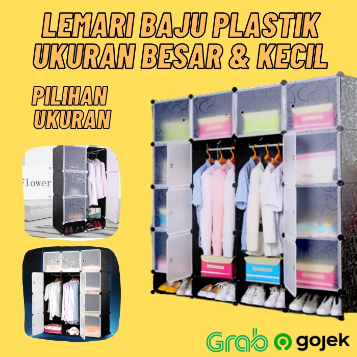 Lemari Baju Plastik Susun DIY 16 Pintu Bongkar Pasang Almari Gantung Rak Wardrobe Portable
