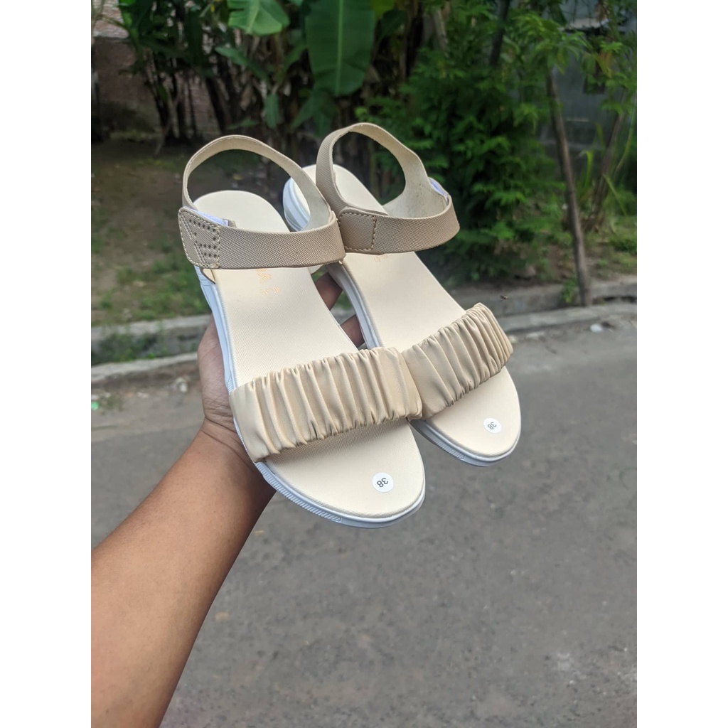 EXO - Sandal Korea Tali Belakang Kerut Lucu Sendal Wanita Flat - 347
