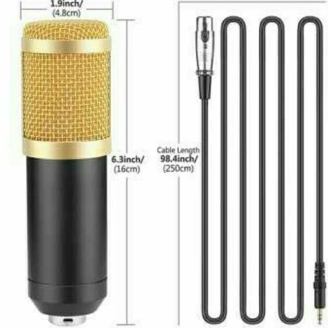 PAKET KUMPLIT MIC CONDENSER BM 800 + STAND + SOUNDCARD + SPLITTER - HITAM