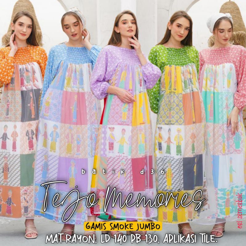 (Semerbak) Gamis longdress Tejo Memories wanita tile super jumbo murah kekinian terbaru ld 140 baju muslim smok big size besar cantik modis keren kece cewek cewe adem tidak luntur mewah premium nyaman longgar karakter we