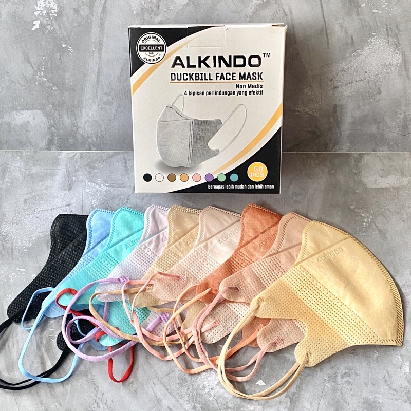 Masker Duckbill Alkindo warna warni 3Ply warna tali senada per box isi 50 pcs