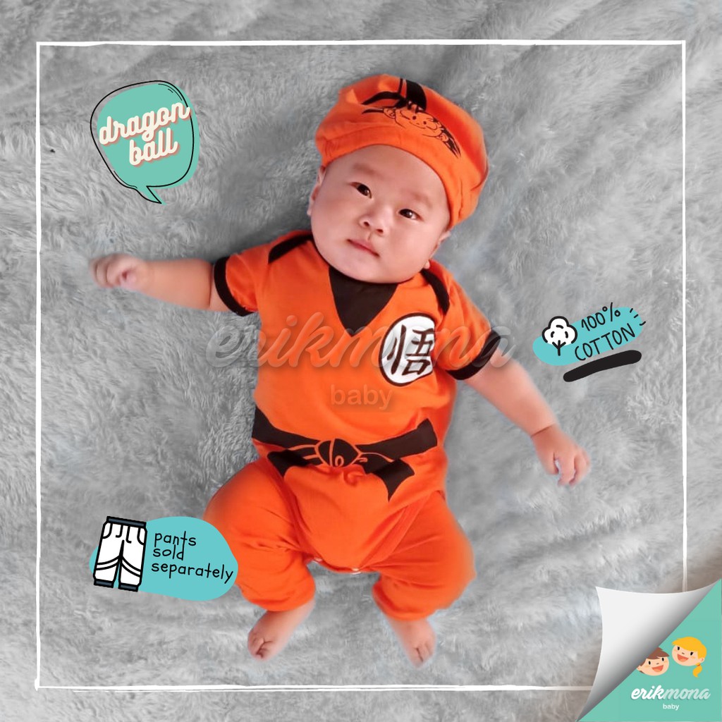 Ermon Baby - Baju Bayi Laki Laki Jumper Baby Lucu Karakter motif Dragonball + Topi usia 0 - 12 Bulan