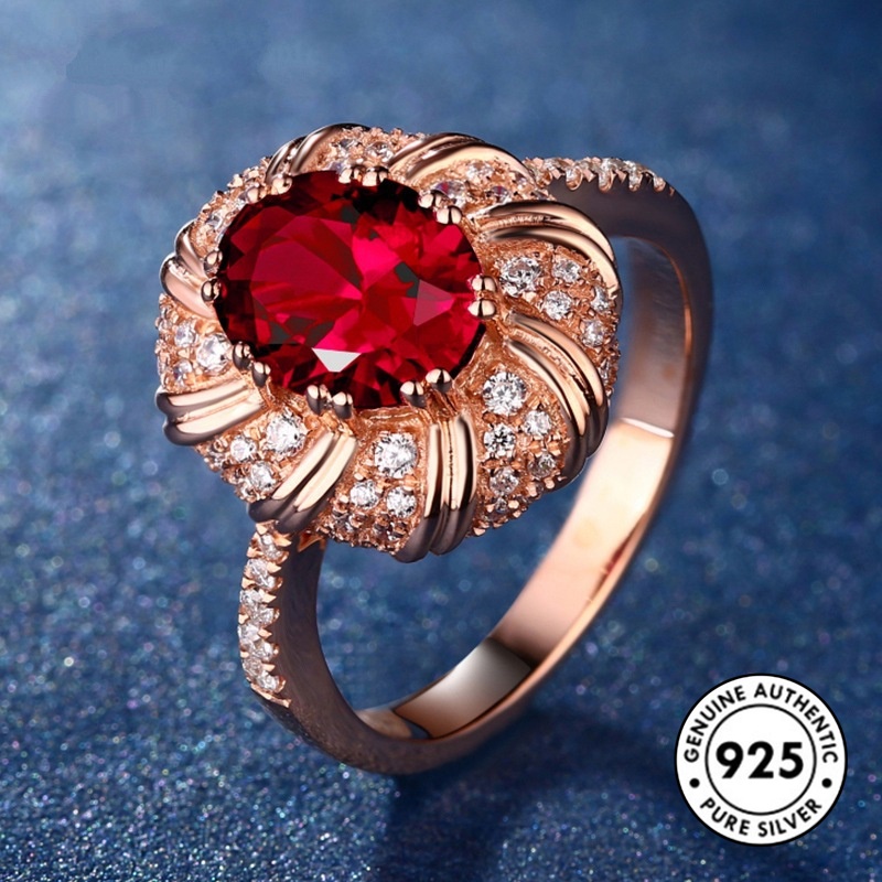 Cincin S925 Silver Ruby 18k Rose Gold