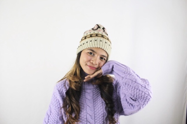 IMPORT Topi Kupluk Rajut Wool Pom Pom Hat Beanie Trible Soft