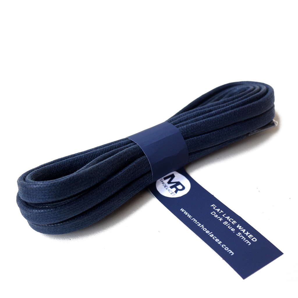 MR Shoelaces FL09 Dark Blue Biru Tua Tali Sepatu Lilin 5mm Gepeng Flat Pipih (Waxed Laces) 90cm 100cm 120cm 150cm 180cm 200cm (Waxed Laces) - Premium Shoelace