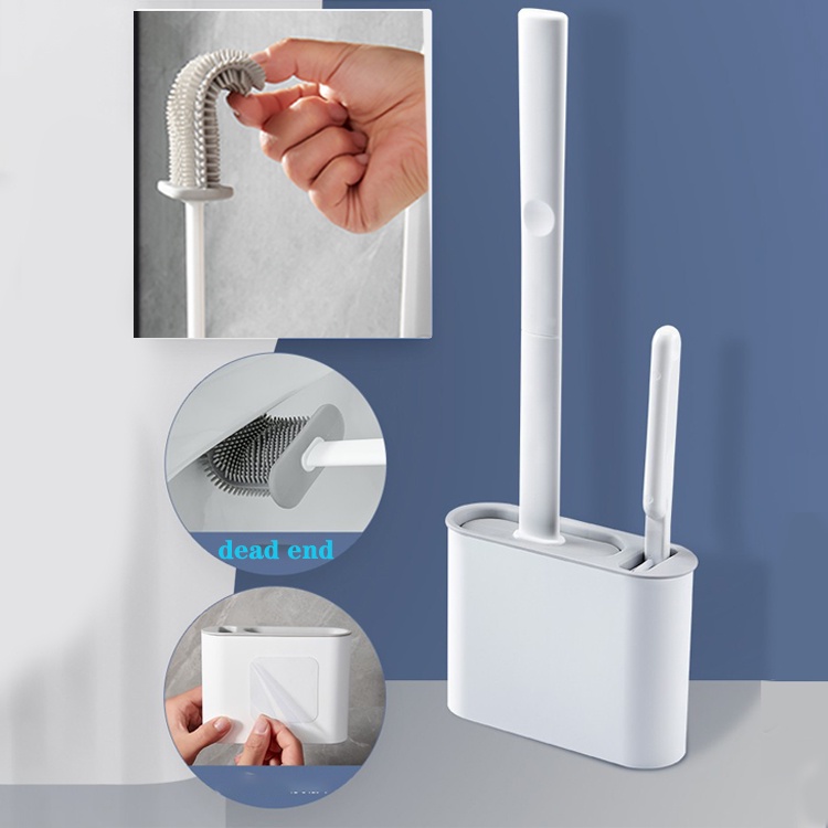 Set Sikat Pembersih Toilet Bahan Silikon Dengan Holder Untuk Lantai Kamar Mandi