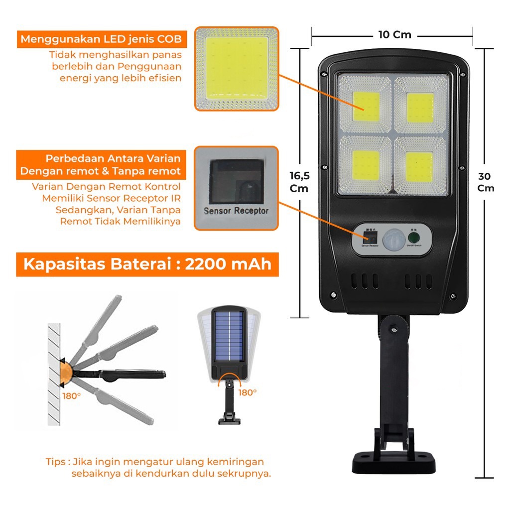 Lampu Solar COB LED Solar Induction Street Light Wall Lamp With Remote