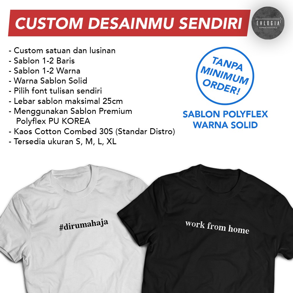 Custom Satuan Sablon  Polyflex Tulisan Nama Kata Kata Kaos  