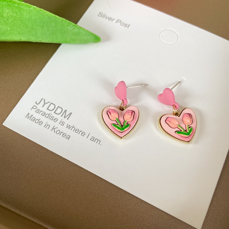 Anting Bentuk Hati Tulip Warna Pink Untuk Aksesoris