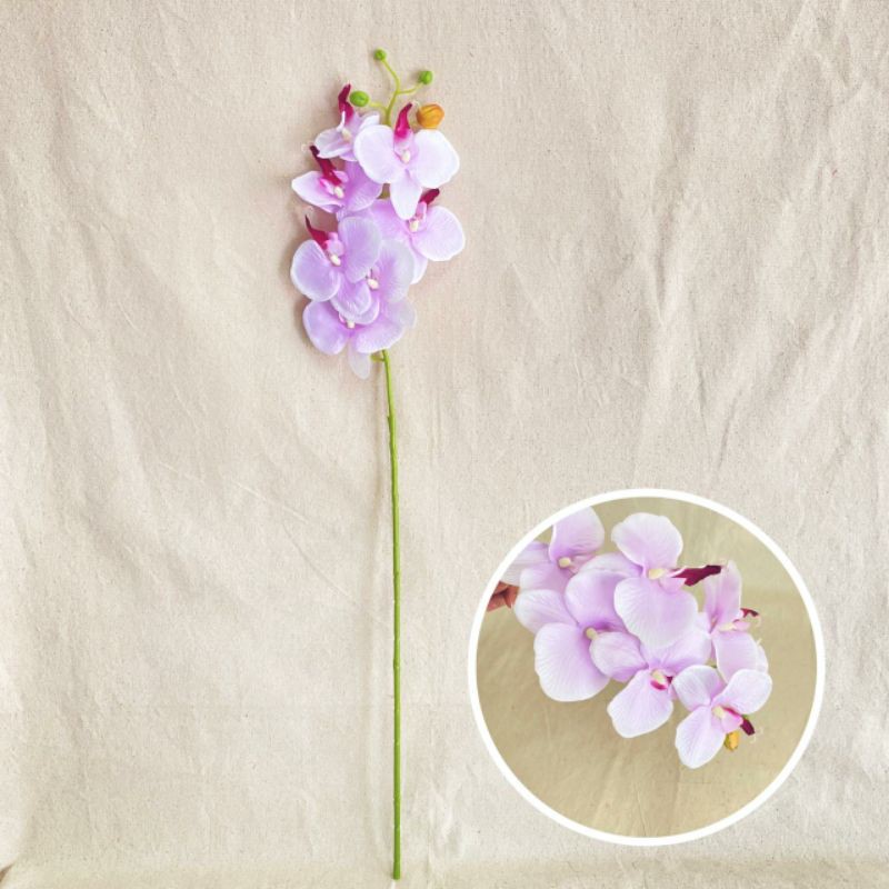 Bunga Anggrek Tunggal Premium P:80cm (satuan) Bunga Artificial / Bunga Plastik / Bunga Dekorasi-Ungu muda