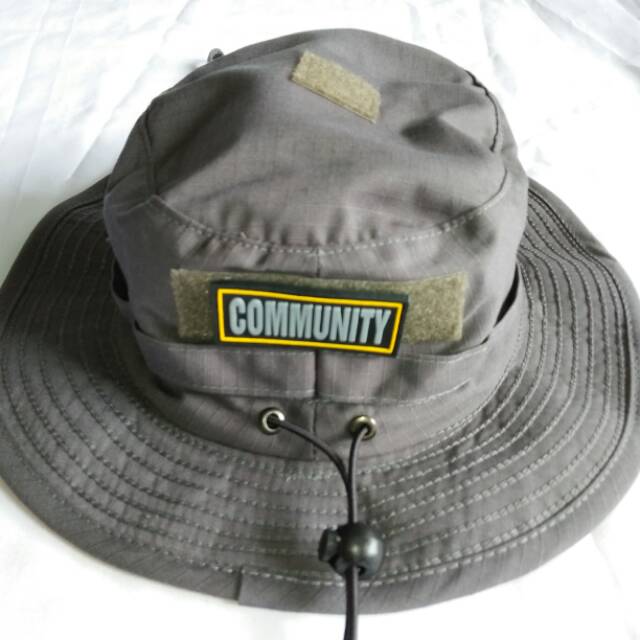 Topi Rimba Tactical/Lapangan/Perekat Dark Grey/Abu tua Ripstop Tornado+ Patch Pataka Atau Bisa Pilih