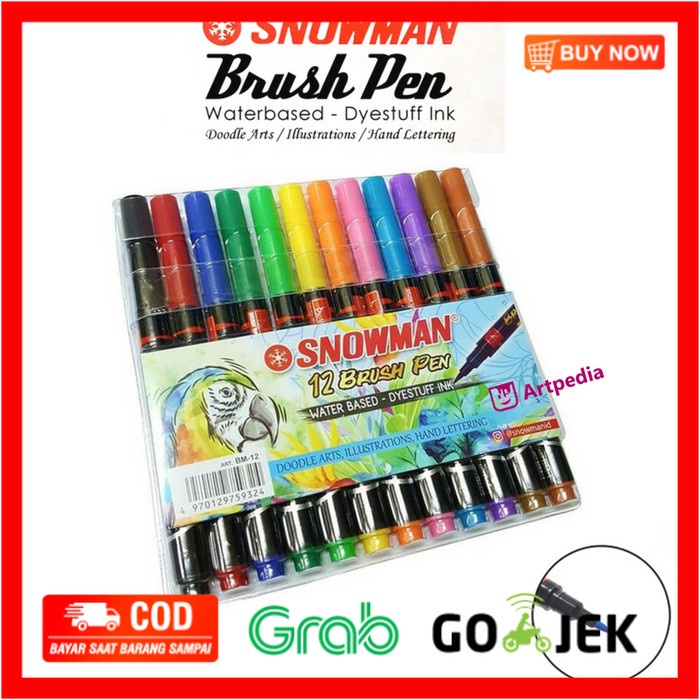 

(BISA COD) Snowman Brush Pen 12 Colors Set