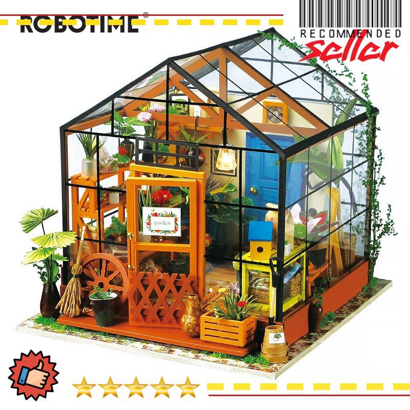Murah Robotime Mainan Puzzle Rakit Kayu 3D Model Green House - DG104 - Brown