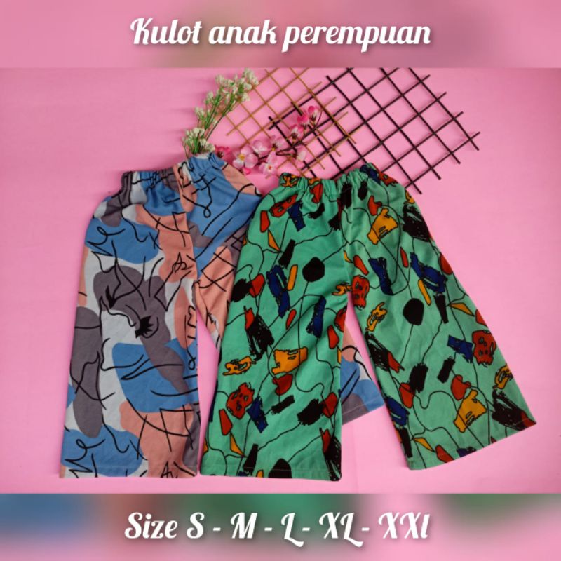 Celana Kulot Anak Perempuan Motif Random Ukuran S - XXL Usia 2 - 13Thn