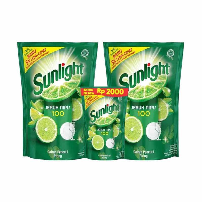 Sunlight LIme Sabun Cuci Piring 650ml refil 2pcs (free Sunlight 95ml)