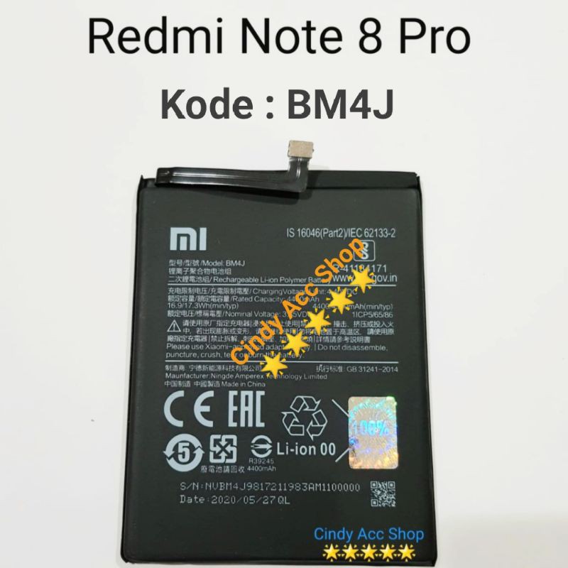 Baterai Redmi Note 8 Pro BM4J Batrai Original Batre Battery