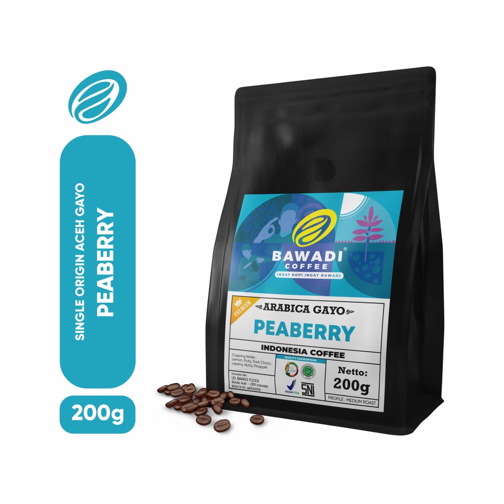 Kopi Arabica Peaberry 200gr - Bawadi Coffee - Arabica Gayo Premium - Kopi Aceh Jantan - Kopi -