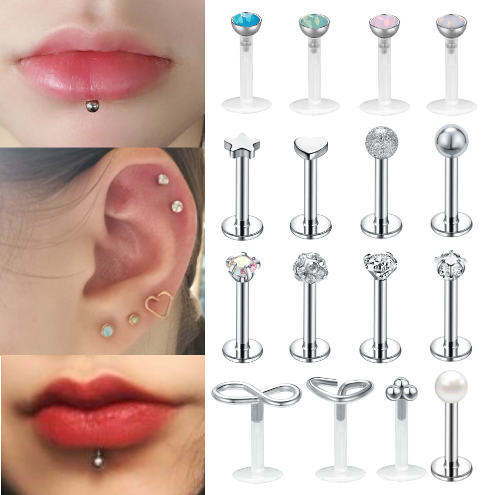 1pc Anting Tindik Bibir Bentuk Bintang Kristal Bahan Stainless Steel 316l