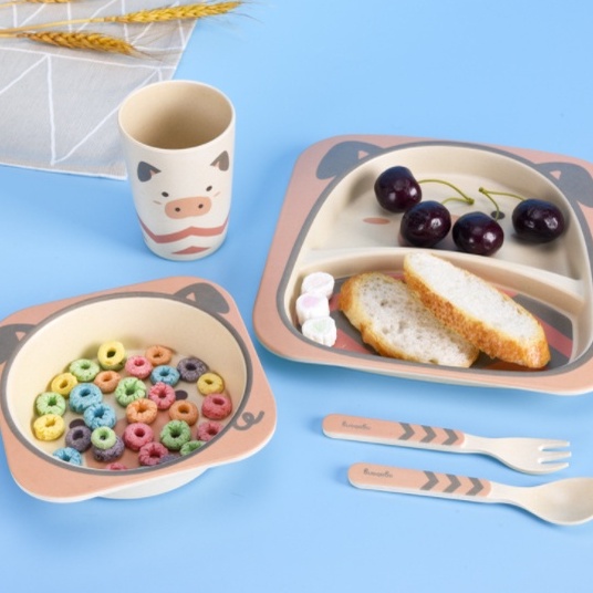 5pcs Set Alat Makan Anak Dengan Variasi Desain Karakter Lucu Peralatan Makan Anak Set