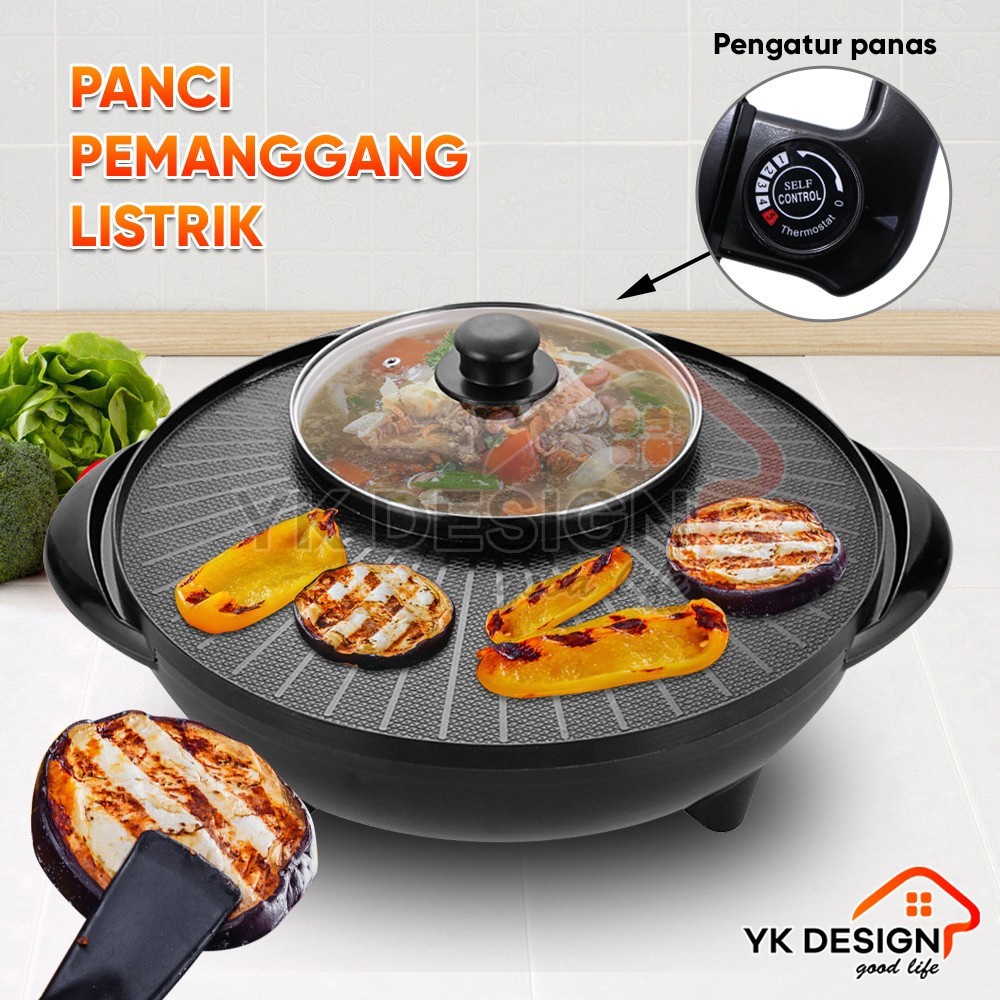 YK DESIGN Tempat Pemanggang daging Hotpot Elektrik 2in1/ Alat Pemanggang Daging BBQ Grill Pan YK-815
