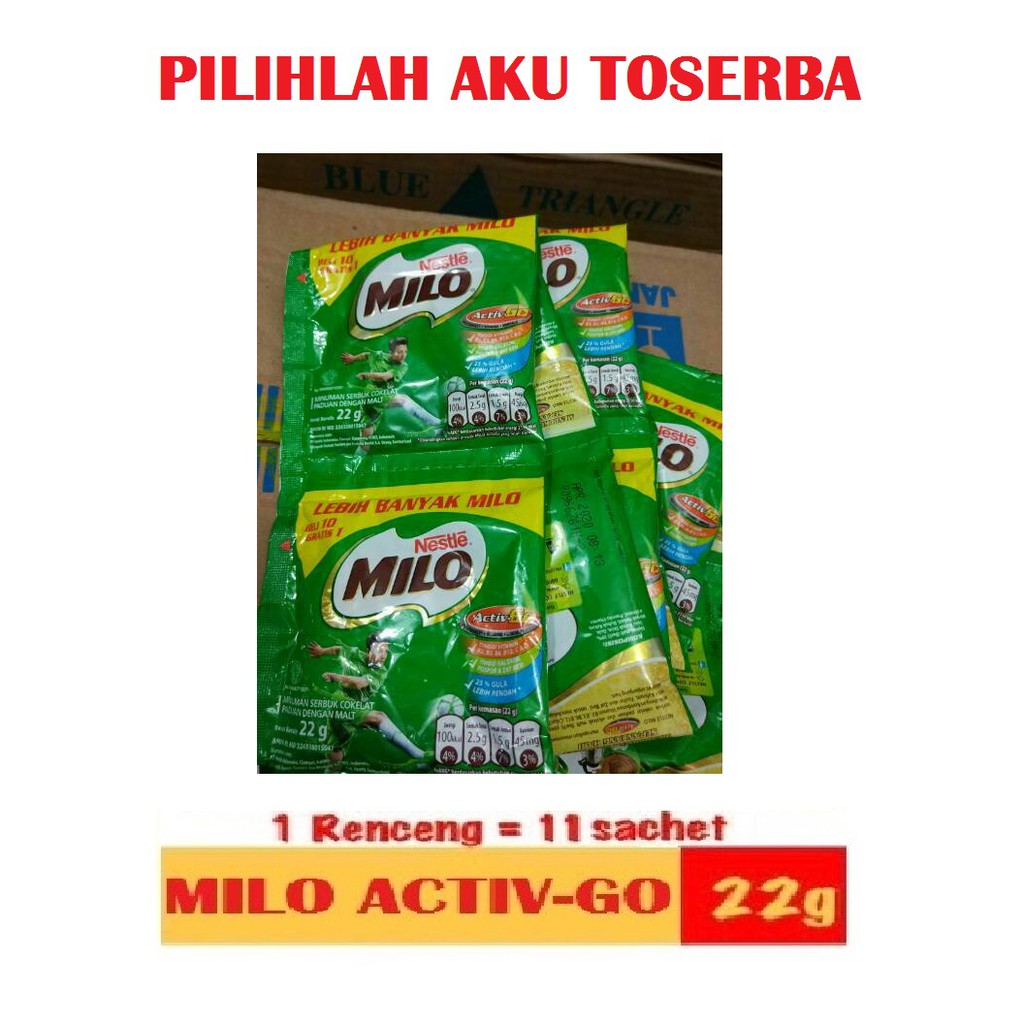 Milo Renceng Activ-Go Cokelat Malt 22 gr x 11 sachet ( HARGA 1 KARTON ISI 20 RENCENG )