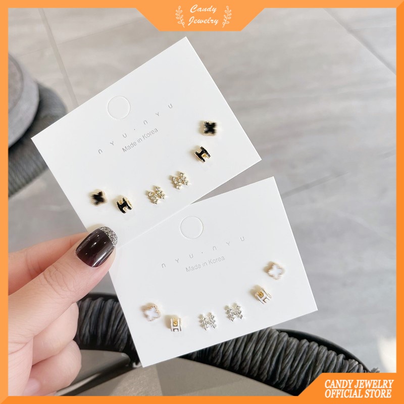 Set Anting Tusuk Silver Desain Daun Clover Untuk Wanita