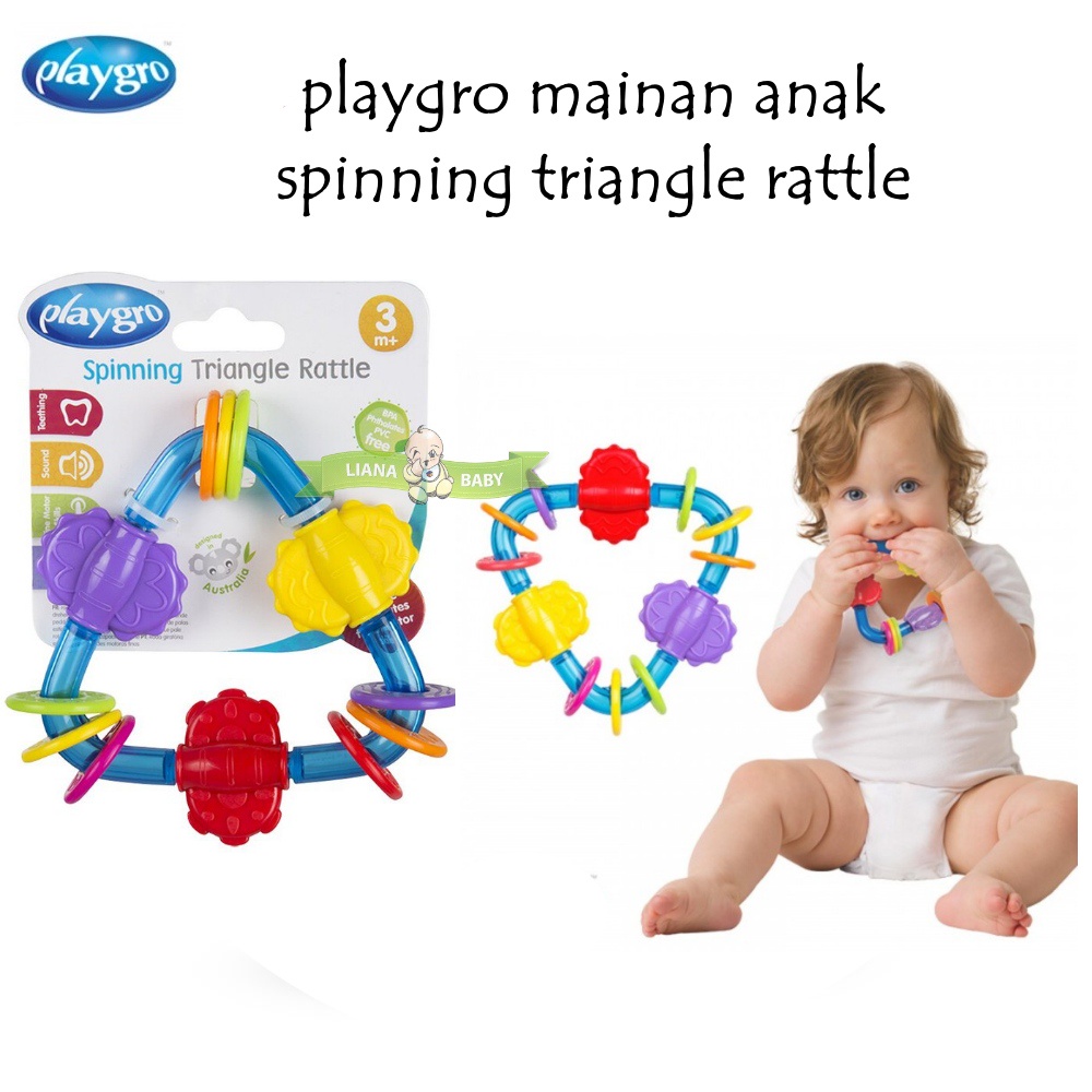MAI567 PLAYGRO MAINAN GIGITAN BAYI SPINNING TRIANGLE RATTLE