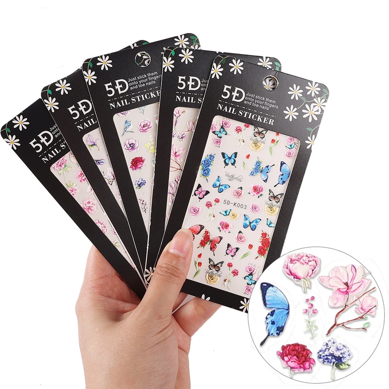 (1 Lembar) (Stiker Kuku) (5D Motif Bunga Warna-Warni Untuk Dekorasi Nail Art / Manicure Diy