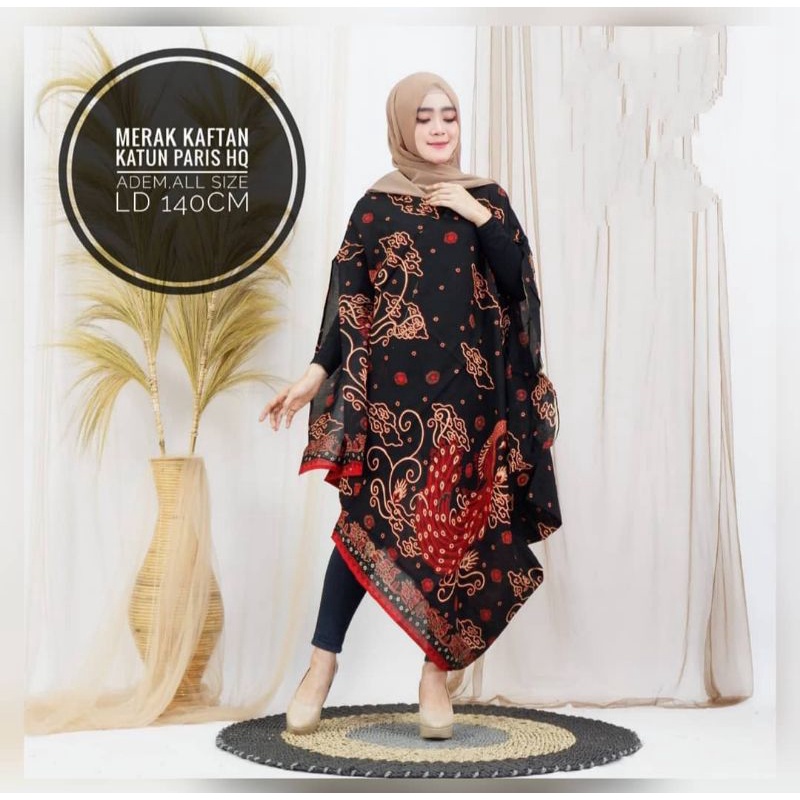 Baju Outfit Kondangan Wanita Kaftan kondangan Kaftan Wanita Batik Premium MOdern KAFT MERAK MERAH 22