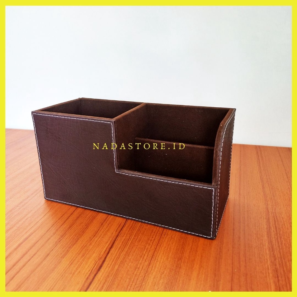 Kotak Penyimpanan Meja Kulit, Tempat Pensil, Dudukan Remote Control Kartu Nama, Rak Penyimpanan Alat Tulis Kantor