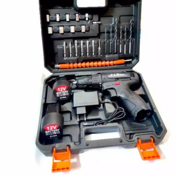 Grosir ✧ Bor baterai cordless JLD Tool 12volt Hitam Full Sett``