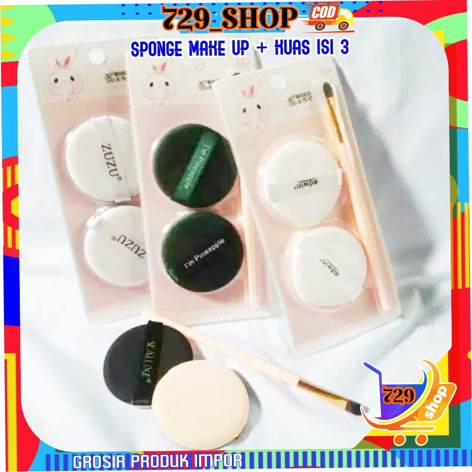 isi 2 Sponge + Kuas Set Make Up Impor Best Seller