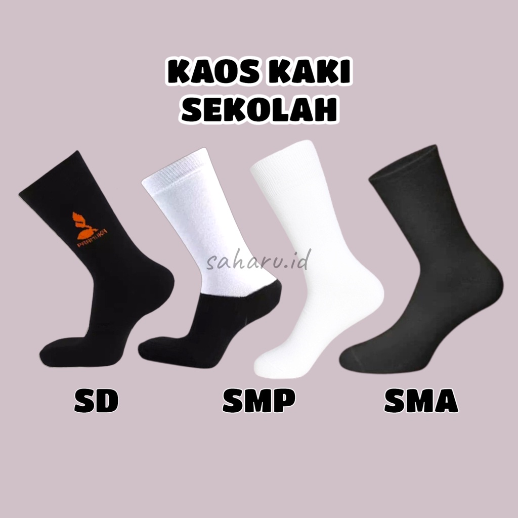 Jual Kaos kaki sekolah putih polos hitam polos putih telapak hitam