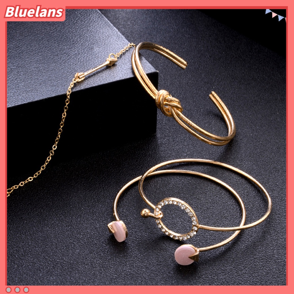 Bluelans 4Pcs Fashion Knotted Circle Arrow Rhinestone Opening Bangles Women Bracelets