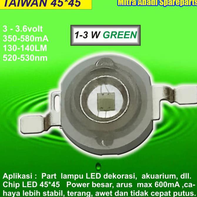 Hpl 3W/High Power Led 3 Watt Green/Hijau 520Nm-530Nm/520-530 Nm Taiwan Diskon