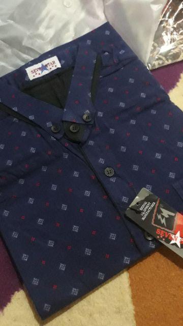 Trolistore Batik Kemeja Pria Motif Plat Biru Lengan Pendek Seragam Batik Grosir Batik Murah