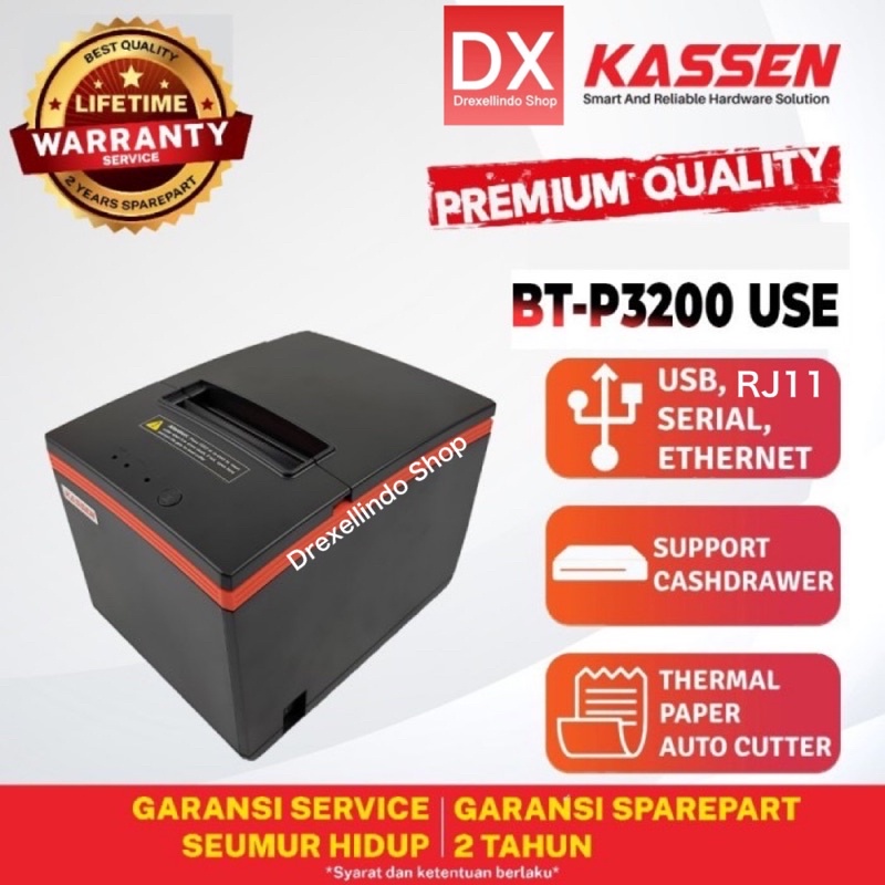 KASSEN BT P3200 USE LAN dan USB auto cutter printer thermal 80mm