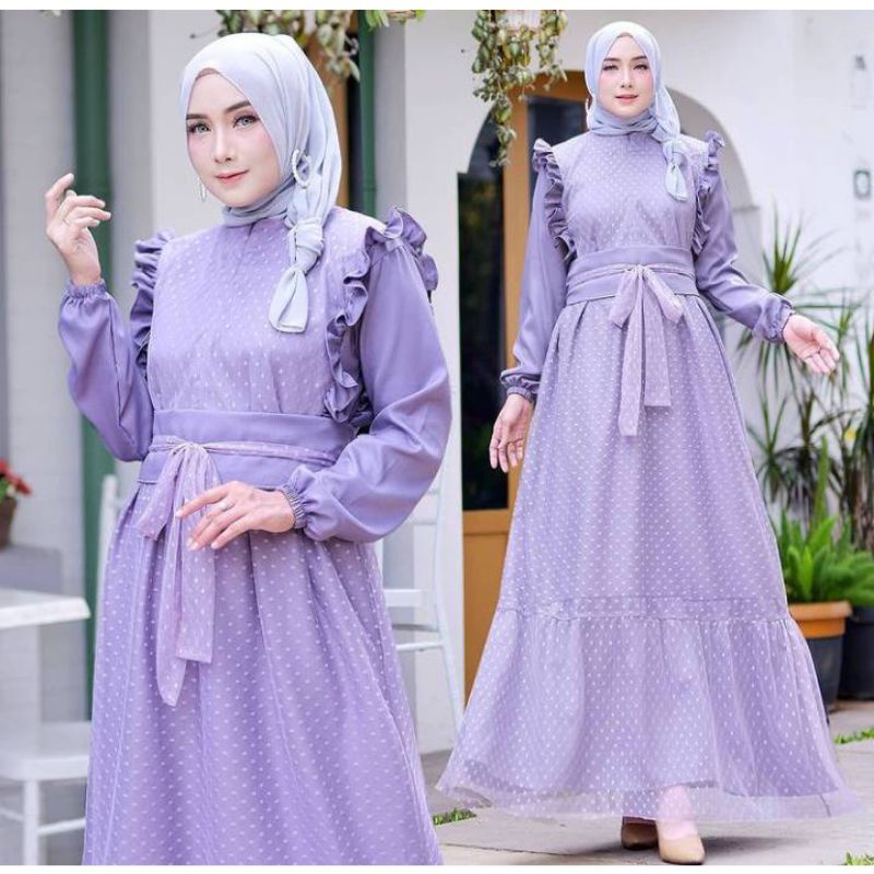Livi dress terbaru gamis tile dotty // levy dress organza / gamis rempel tulle dot / gamis kondangan