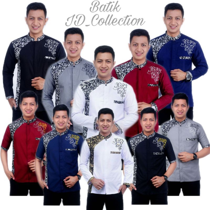 Baju Koko Putih Lengan Panjang Pria Model kombinasi Batik M L XL terpopuler