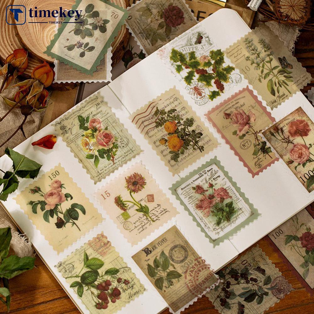 Timekey 60Pcs / Pak Stiker Stempel Vintage Tema Old Time Untuk Dekorasi Diary / Amplop A4K1