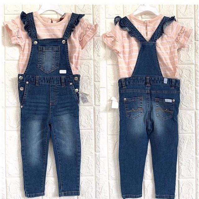 Setelan kodok denim&kaos anak cewek
