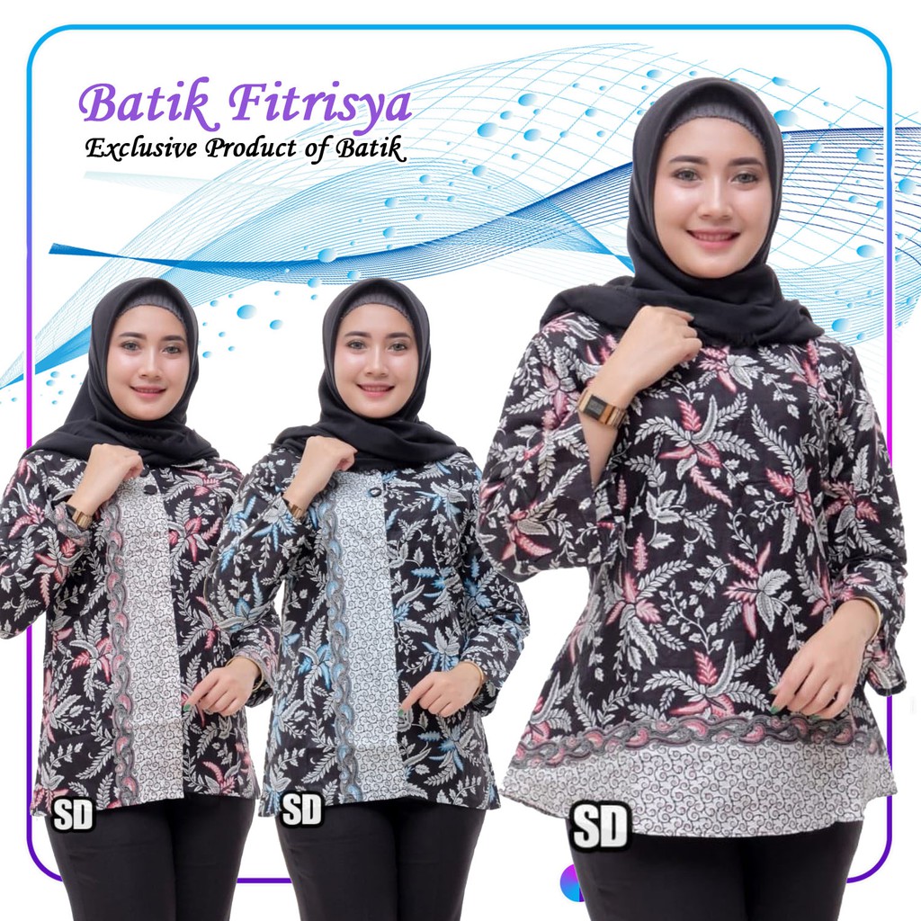 BLOUSE BATIK ATASAN WANITA MODERN BAHAN KATUN PREMIUM MOTIF DAUN ABU