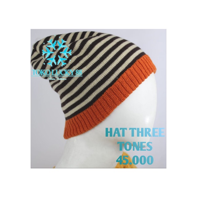 IMPORT Topi Kupluk Rajut Wool Strip Belang Hat Three Tones