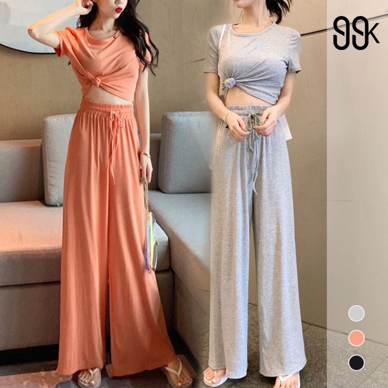 Crop Top + Cullote Wide Leg Pants One Set 1237 (S-XL)