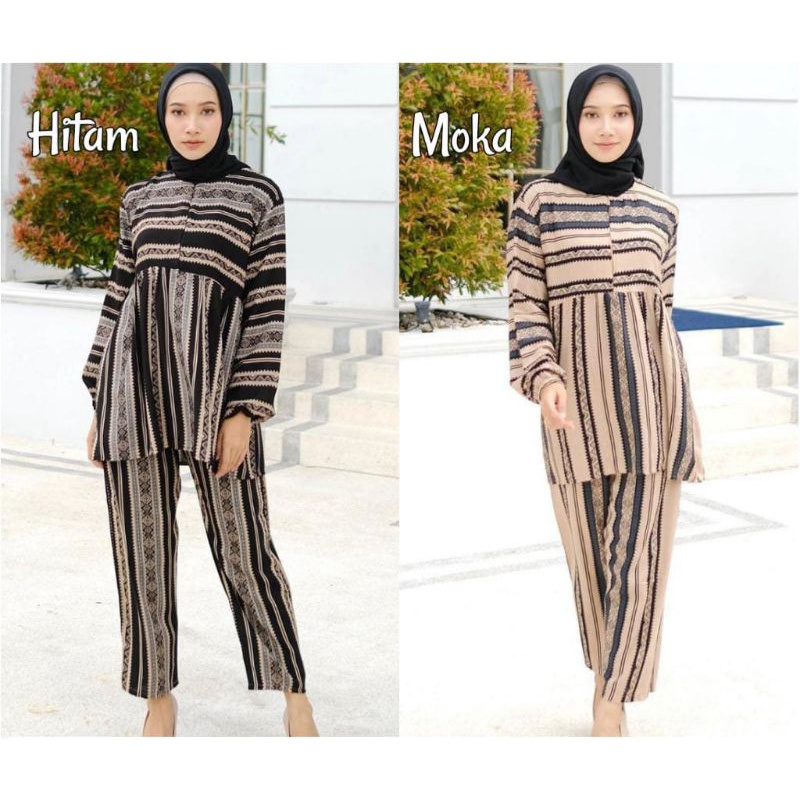 OMYRA ONE SET / KINAN LULU ESPANA LIVIA TARINA AVORA MADIA NACO ELINA ONE SET RAYON TIE DYE-Hitam